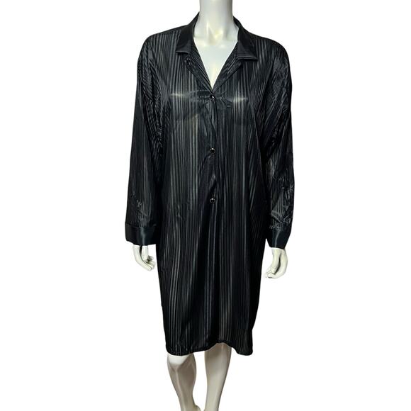 Vintage Petra Fashions Plus Size 2X Black Striped Semi-Sheer Shirt Dress USA - Picture 1 of 6